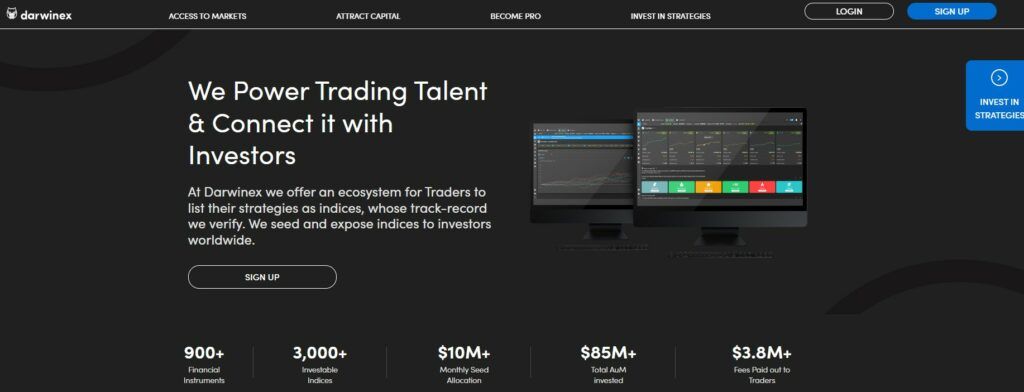 De homepage van de Darwinex-website