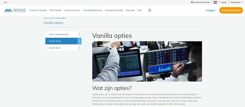 Handel in vanille opties met AvaTrade