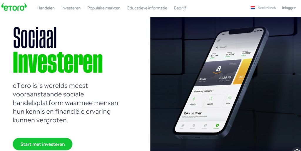 De homepage van de eToro-website