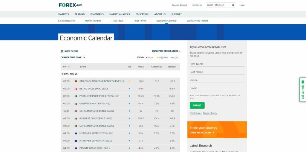 de economische kalender van forex.com