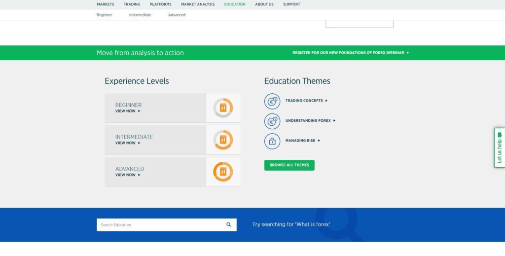 de opleidingspagina van forex.com