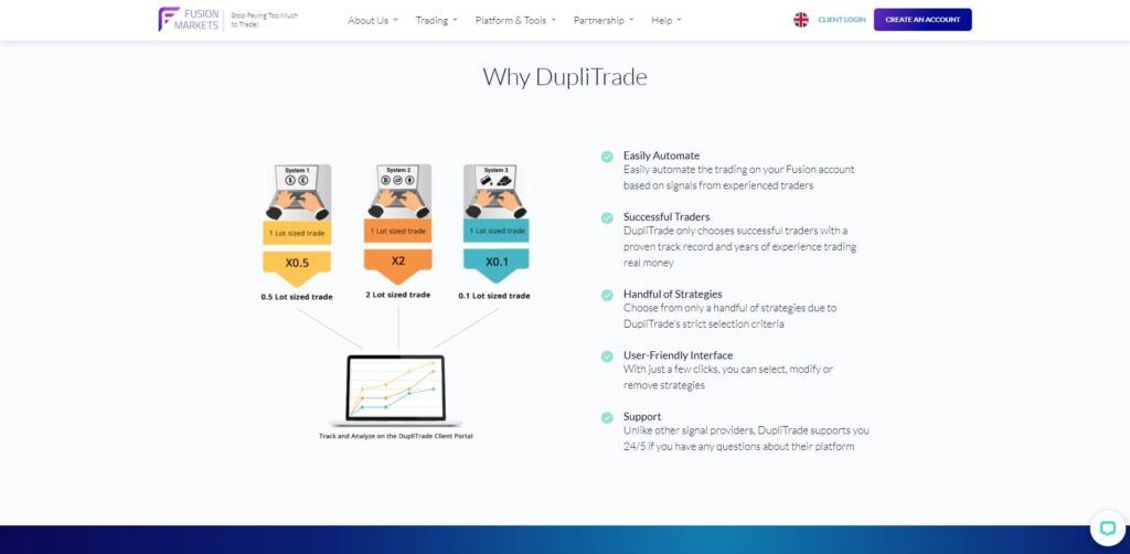 de duplitrade pagina op de fusion markets website
