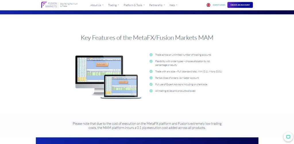 het metafx-platform van fusion markets
