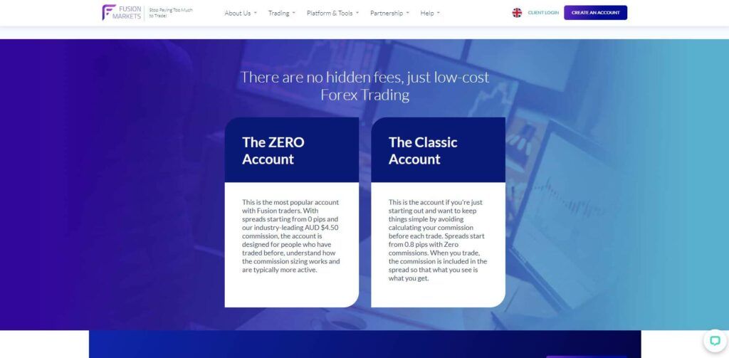 de door fusion markets aangeboden rekeningtypes