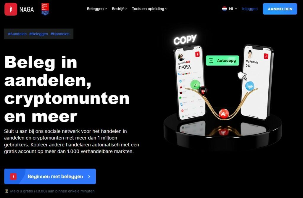 De homepage van de NAGA-website