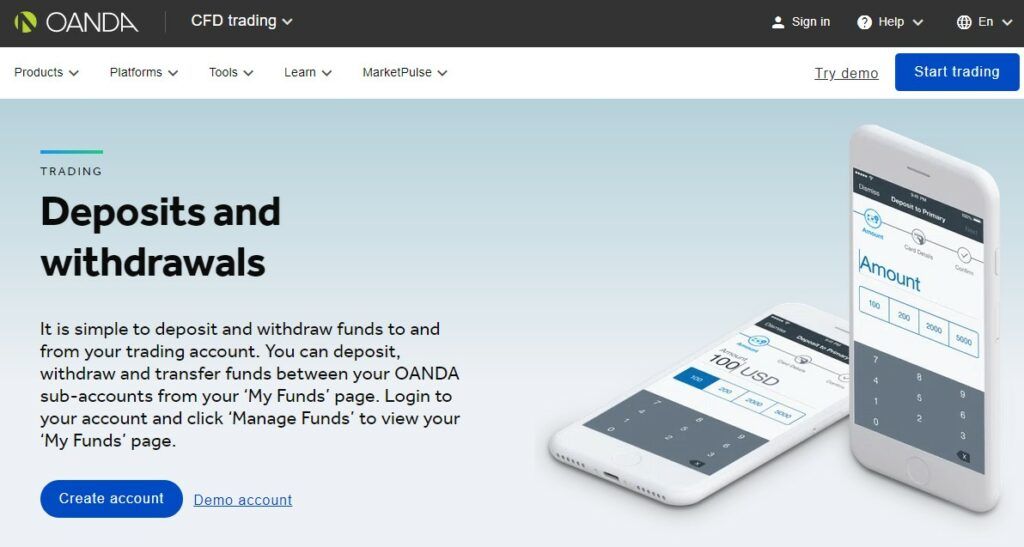 Stortingen en opnames met Oanda