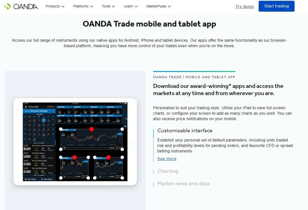 Oanda Trade mobile handelsplatform