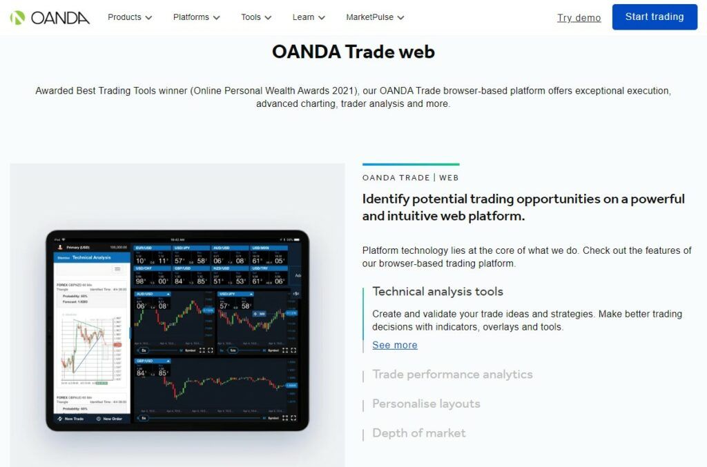 Oanda Trade Web handelsplatform