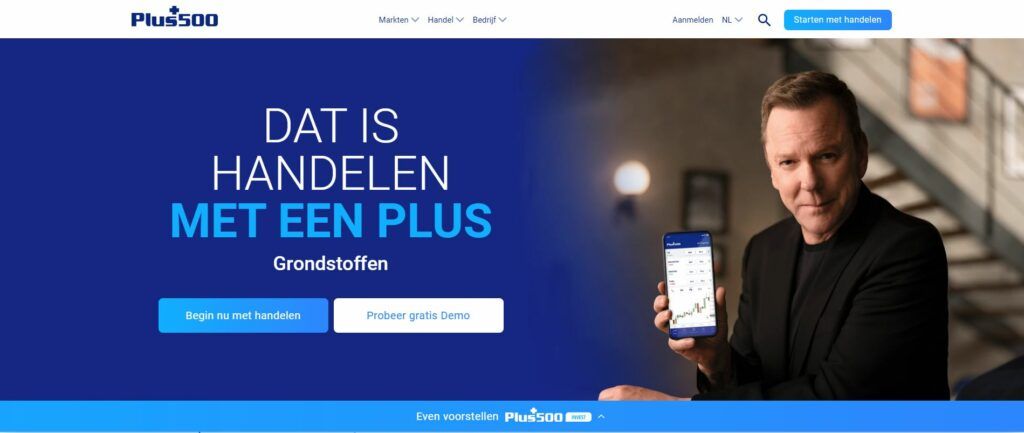 De homepage van plus500