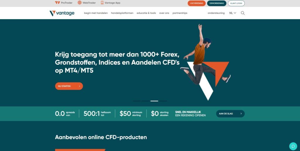 de homepage van vantage