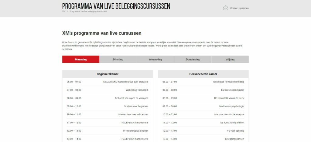 xm live cursussen pagina