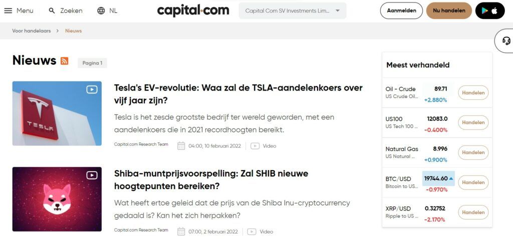 Aan nieuws gewijde sectie van Capital.com