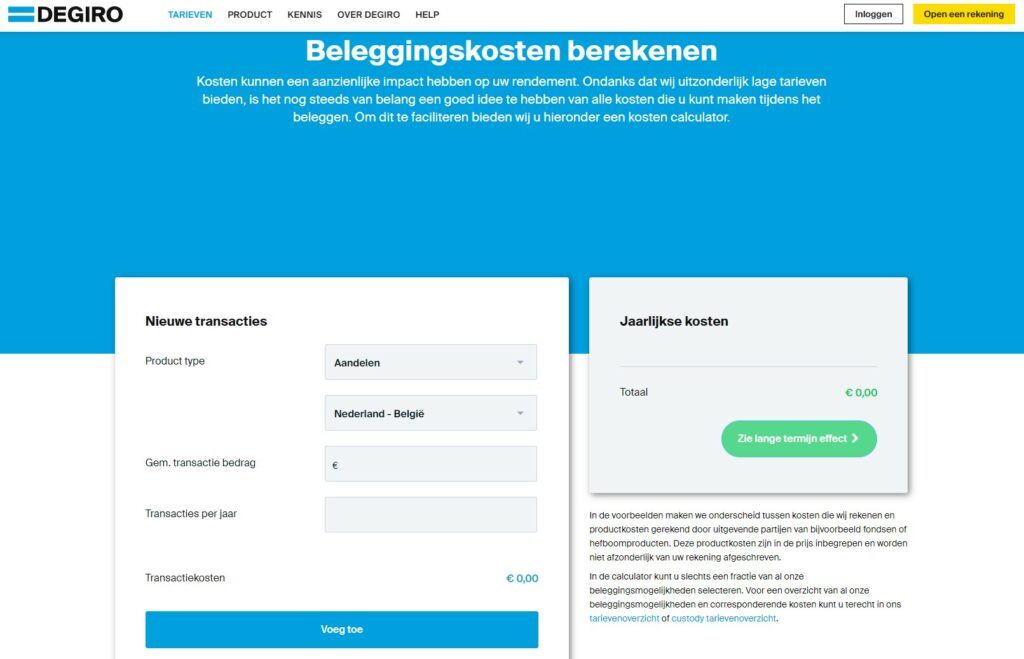 Kostencalculator met DEGIRO