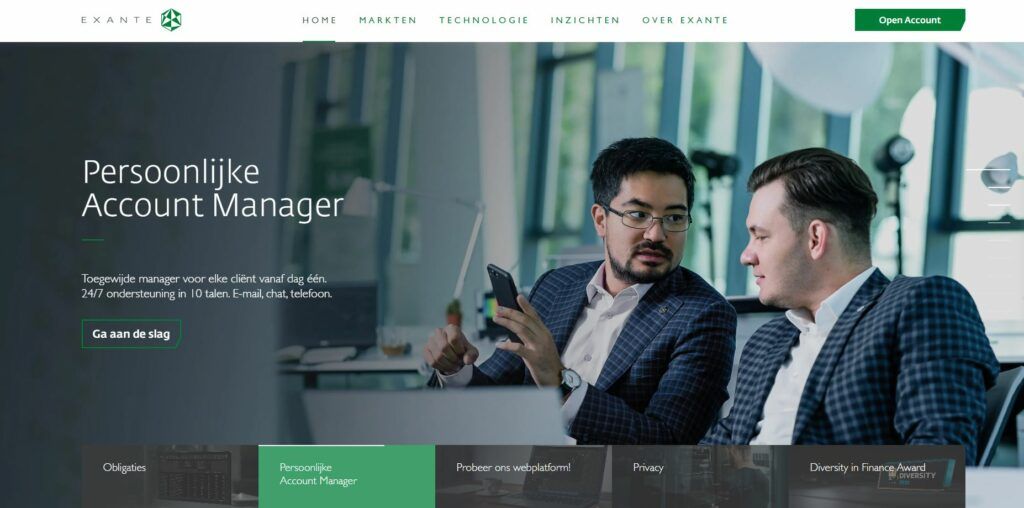 de homepage van exante