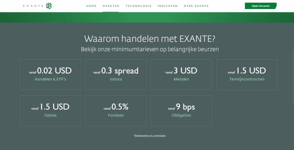 de minimumtarieven van exante
