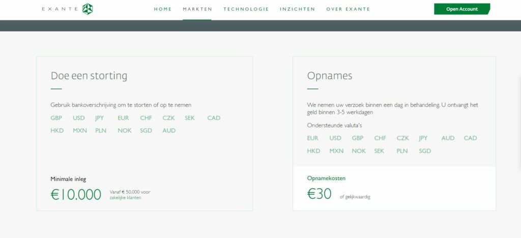 stortingen en opnames met exante