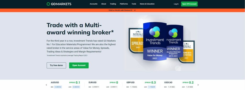 de homepage van go markets