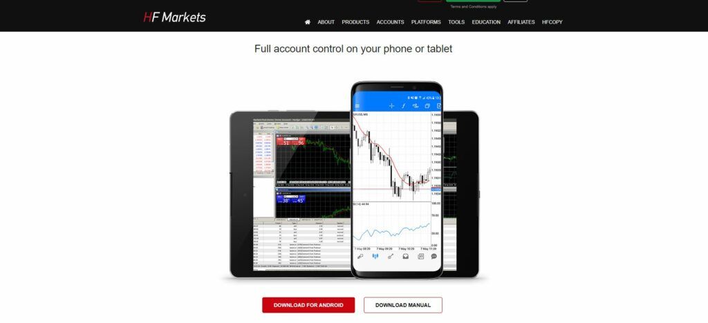 de mt5 app pagina van hf markets