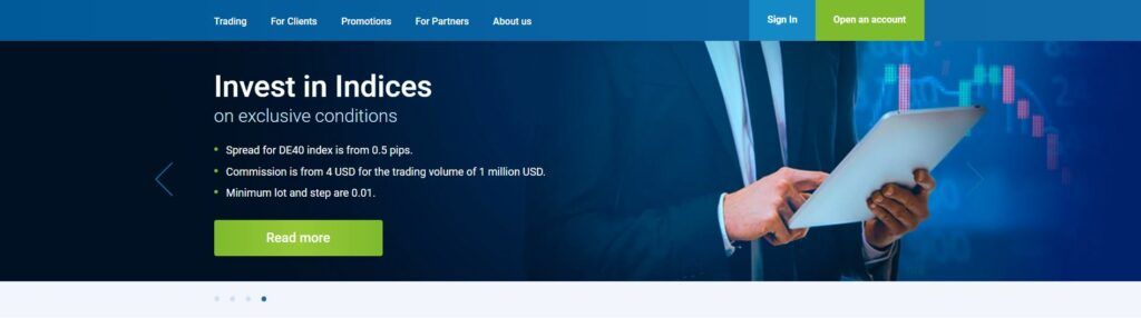 de startpagina van roboforex