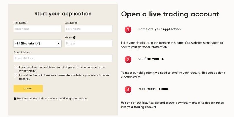 axi demo registratieformulier