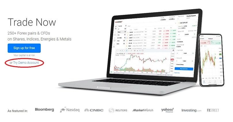 probeer een gratis demo-account op de homepage van bdswiss