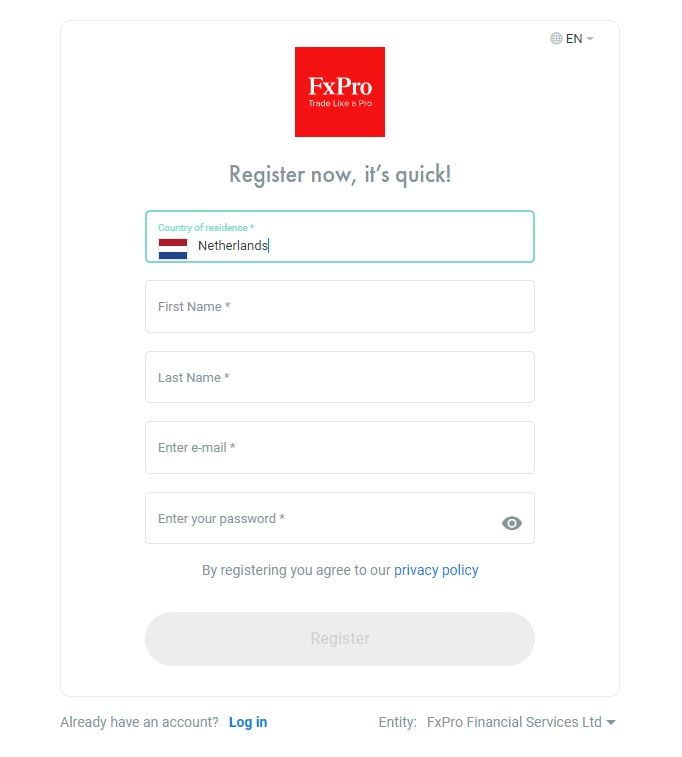 fxpro demo registratieformulier