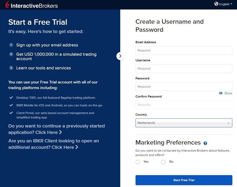 ib demo registratieformulier
