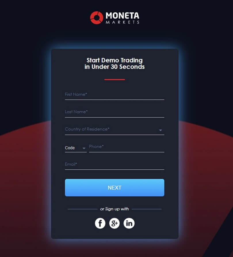 Het registratieformulier om uw OctaFX demo rekening te openen