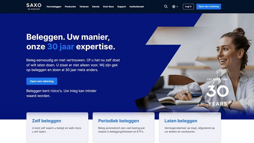 De homepage van de Saxo website