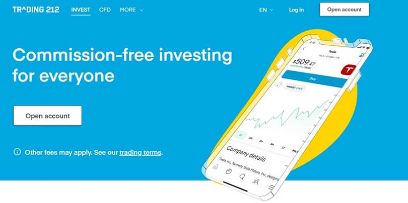 De homepage van de Trading 212 website