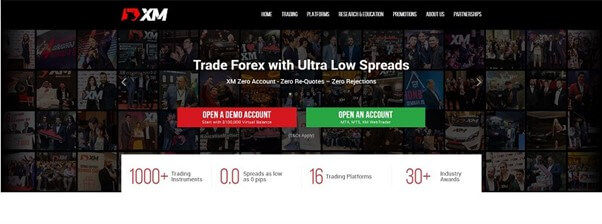 De homepage van de XM website