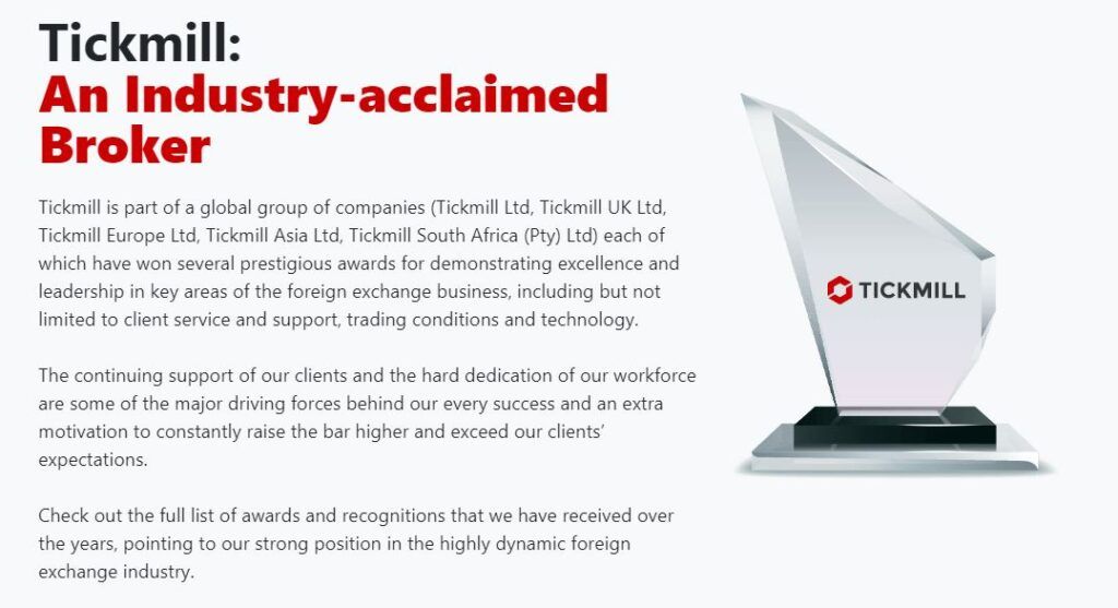 Tickmill awards